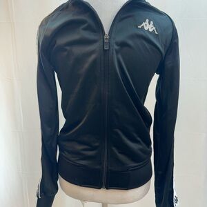 Kappa Black Zip-Front Track Jacket with White Logo S